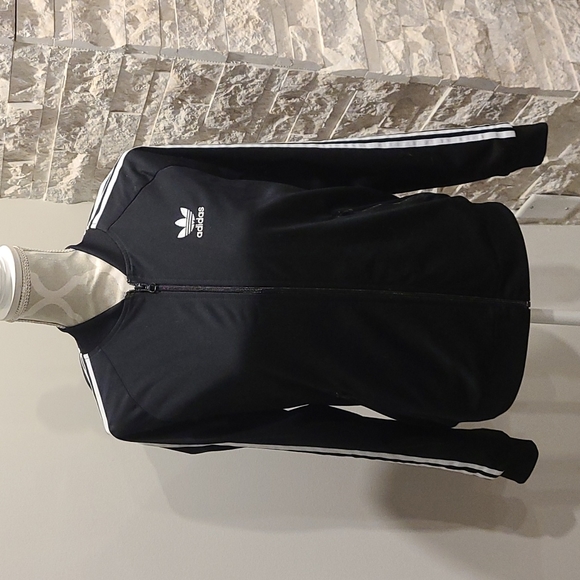 Adidas classic black & white 3 Stripe zip up jacket - Picture 1 of 6